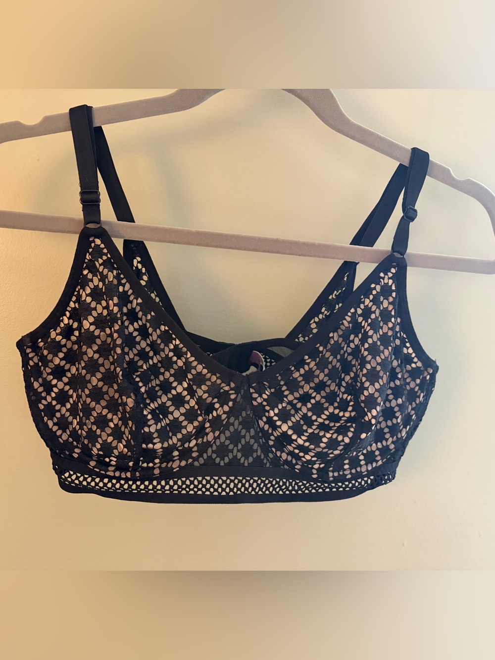 Adore Me Black Lace Overlay Bralette with Nude Lining